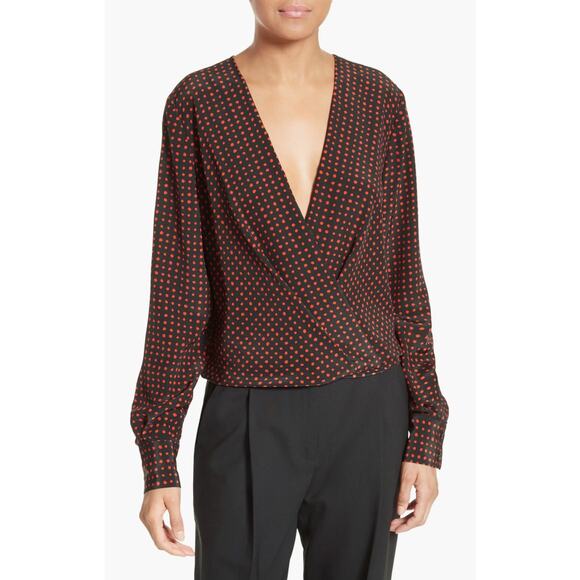 Diane Von Furstenberg Dot Print Silk Drape Front Blouse Size 10 - Picture 1 of 12